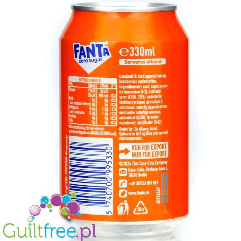 Fanta Orange Zero Sugar 330ml w puszce, 4% soku z owoców - Image 4