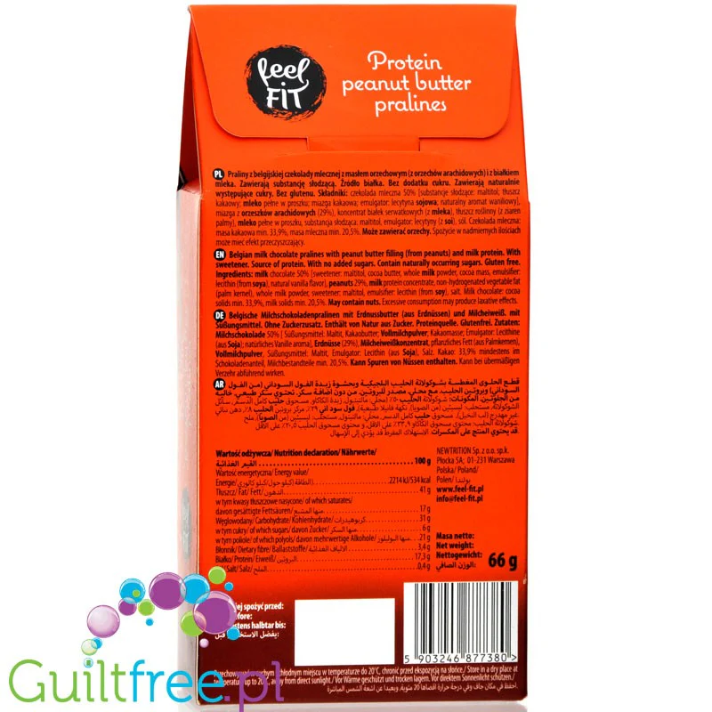 FeelFIT Protein Peanut Butter Pralines - praliny proteinowe bez dodatku cukru w mlecznej czekoladzie z masłem orzechowym - Image 3