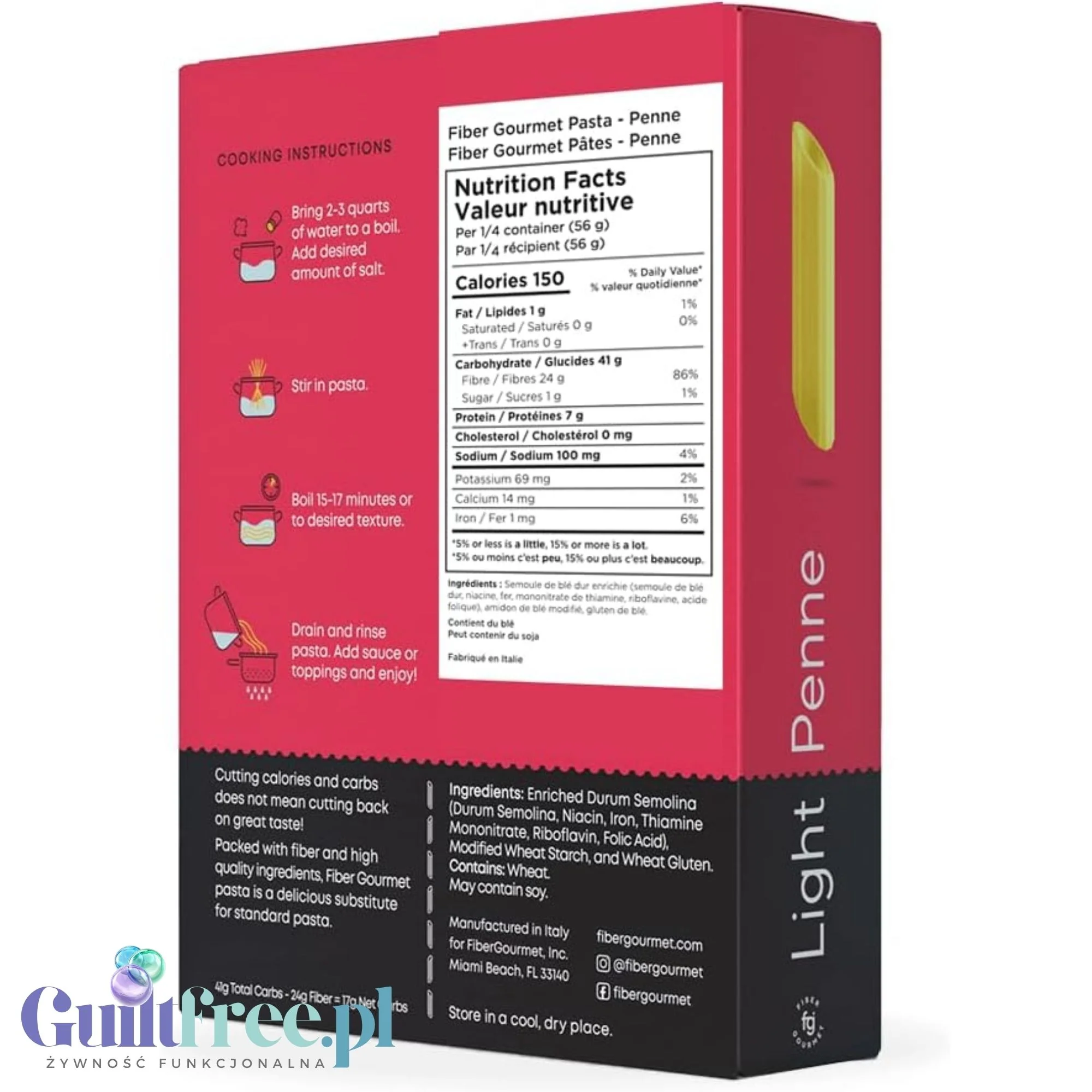 Fiber Gourmet Light Penne - błonnikowy makaron low carb 48% mniej kalorii, kształt pióra - Image 6