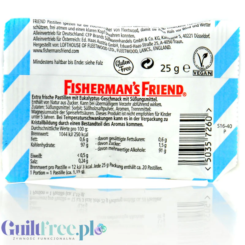 Fisherman's Friends Eucalyptus - mocne miętowo-mentolowe pastylki bez cukru (NIE DLA DZIECI) - Image 2