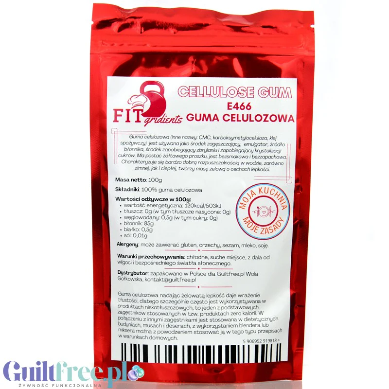 FITgridients Guma Celulozowa 100g, zagęstnik  (CMC, Karboksymetyloceluloza, klej spożywczy E466)