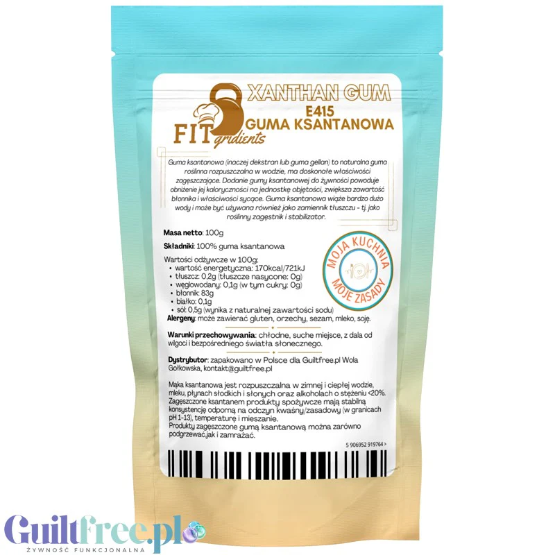 FITgridients Xanthan Gum 100g - naturalna czysta guma ksantanowa 100% E-415