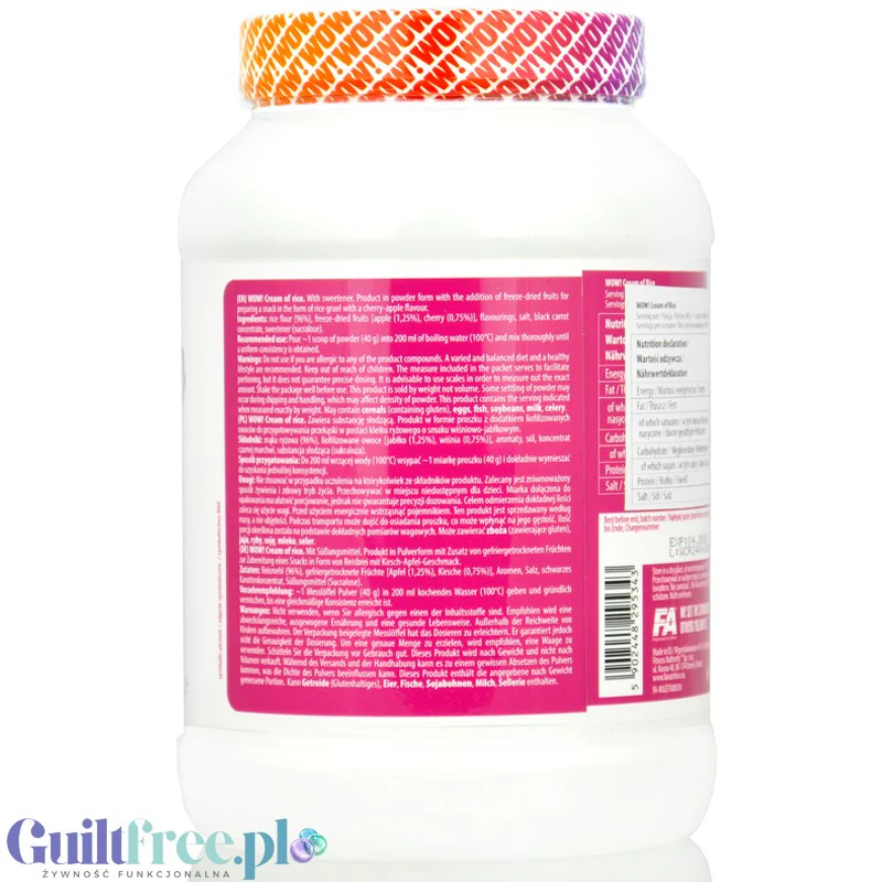 Fitness Authority Cream of Rice, Cherry Apple 1kg - kleik ryżowy bez cukru, Jabłko z Wiśnią - Image 3