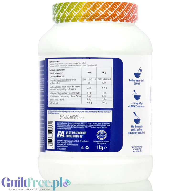 Fitness Authority Cream of Rice, Forest Berry 1kg - kleik ryżowy bez cukru, Owoce Leśne - Image 2