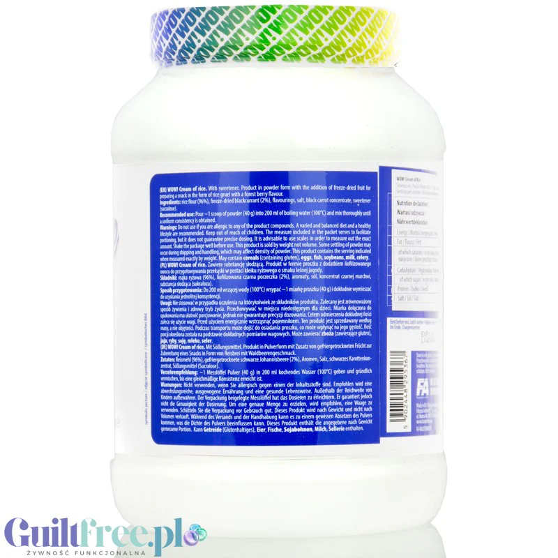 Fitness Authority Cream of Rice, Forest Berry 1kg - kleik ryżowy bez cukru, Owoce Leśne - Image 3