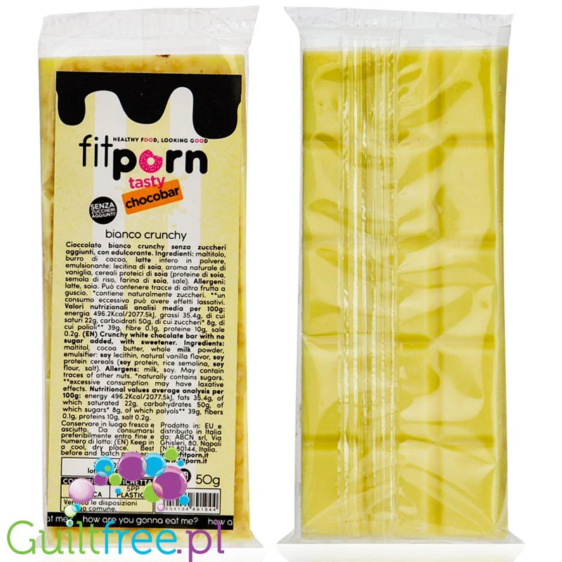 FitPrn Chocobar Bianco Crunchy - biała czekolada z chrupkami ryżowymi bez cukru