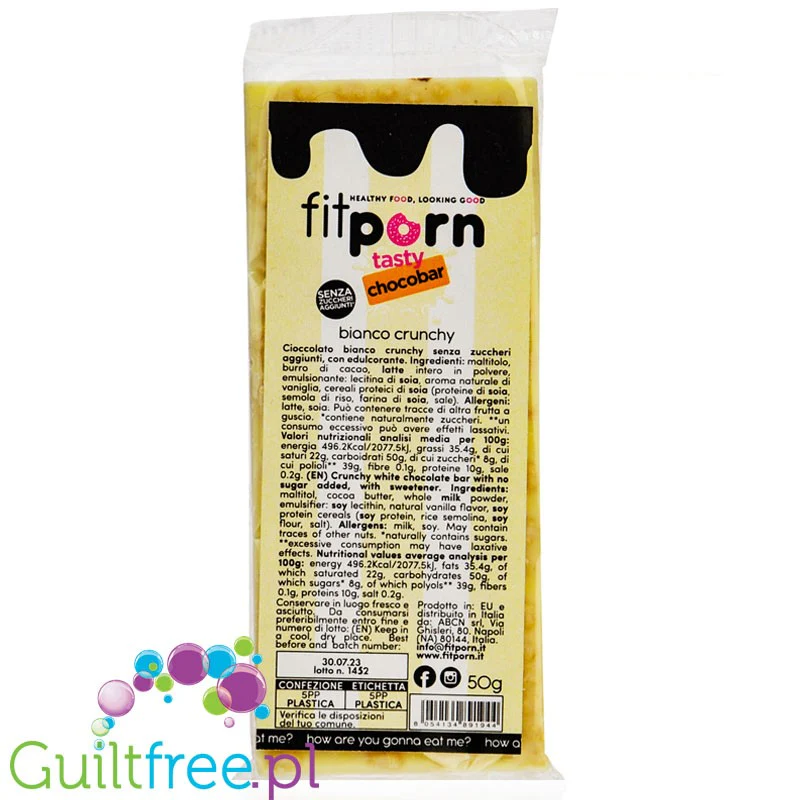 FitPrn Chocobar Bianco Crunchy - biała czekolada z chrupkami ryżowymi bez cukru - Image 3