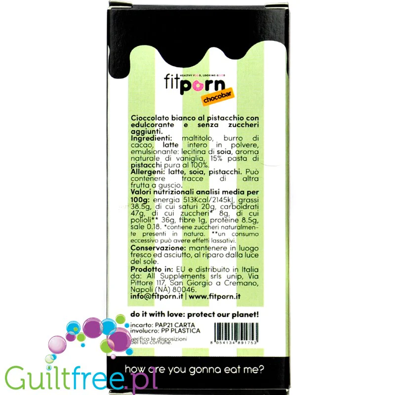 FitPrn Chocobar Cioccolato al Pistacchio - biała czekolada pistacjowa bez dodatku cukru - Image 2