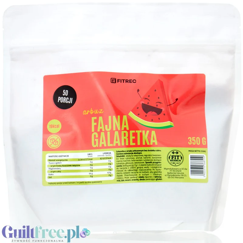 FitRec Fajna Galaretka Arbuz XL - 50 Porcji, galaretka bez cukru 19kcal w porcji