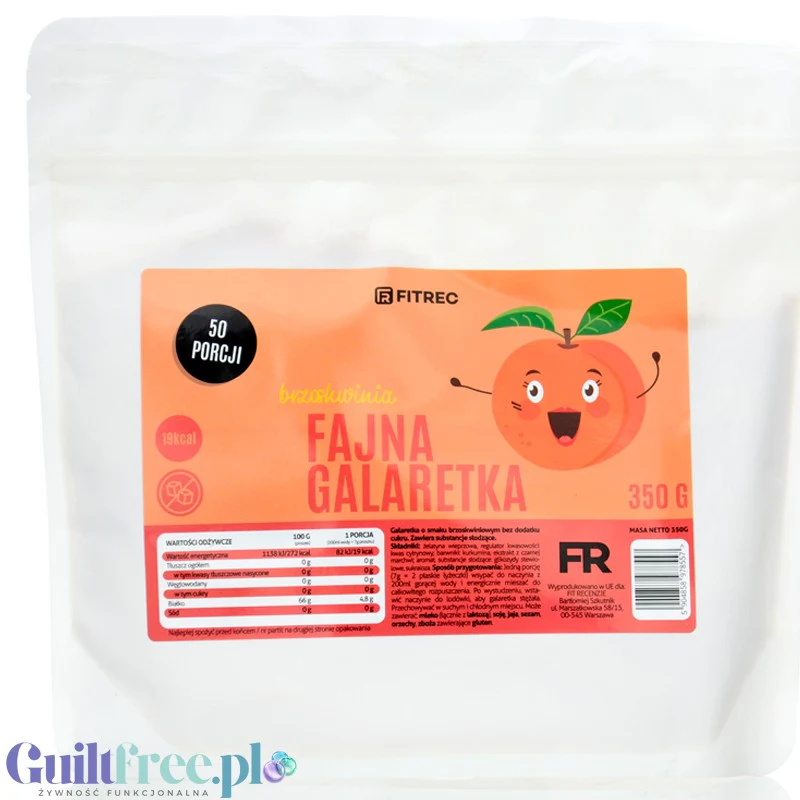 FitRec Fajna Galaretka Brzoskwinia XL 350g - 50 Porcji, galaretka bez cukru 19kcal w porcji