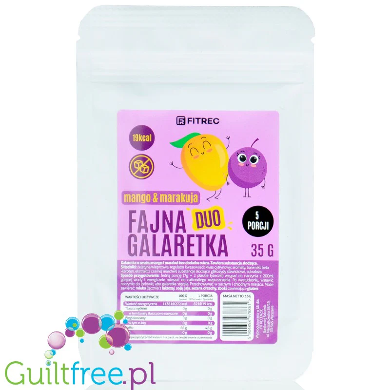 FitRec Fajna Galaretka Duo Mango & Marakuja, galaretka bez cukru 19kcal w porcji - Image 2