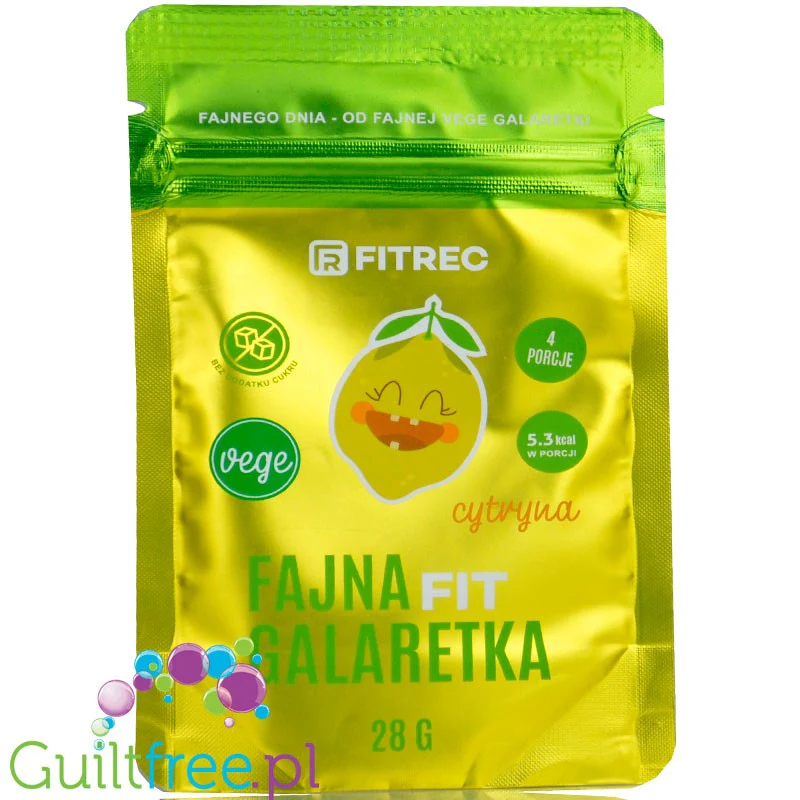 FitRec Fajna Galaretka Vege Cytryna 28g, wegańska galaretka bez cukru, 5kcal w porcji