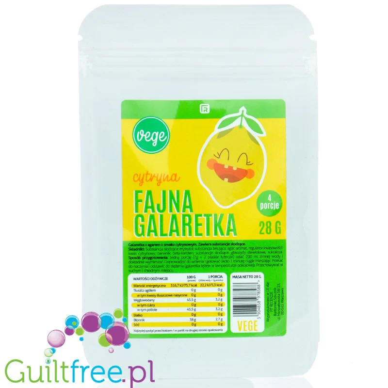 FitRec Fajna Galaretka Vege Cytryna 28g, wegańska galaretka bez cukru, 5kcal w porcji - Image 3