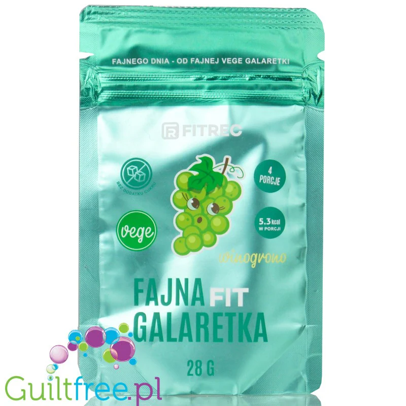 FitRec Fajna Galaretka Vege Winogrono, wegańska galaretka bez cukru, 28g, 5kcal w porcji