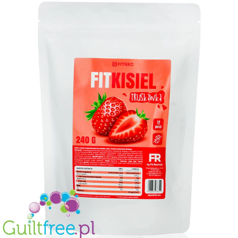 FitRec Kisiel Truskawka - niskokaloryczny kisiel w proszku bez cukru - Image 2