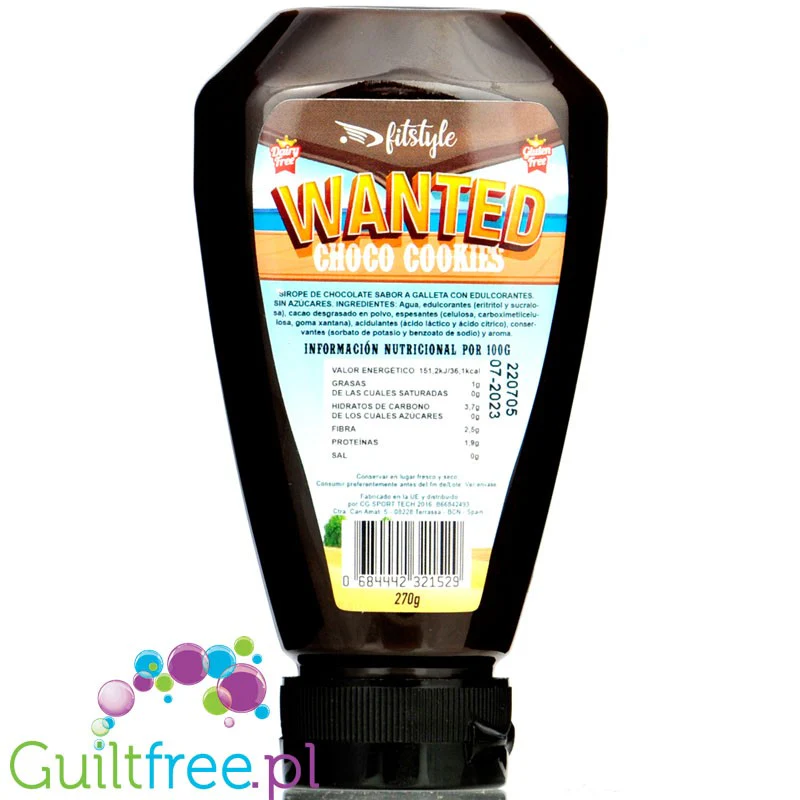 FitStyle Wanted Syrup Zero Choco Cookies - gęsty sos bez cukru 36kcal, Czekoladowe Ciasteczko - Image 2