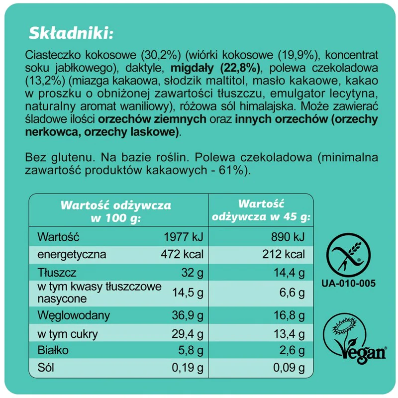 FIZI Guilty Pleasure Coconut Cookie & Almond - wegański baton proteinowy w polewie czekoladowej bez dodatku cukru - Image 2
