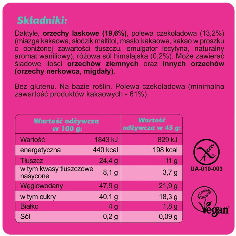 FIZI Guilty Pleasure Hazelnut & Himalayan Salt - wegański baton proteinowy w polewie czekoladowej bez dodatku cukru - Image 3