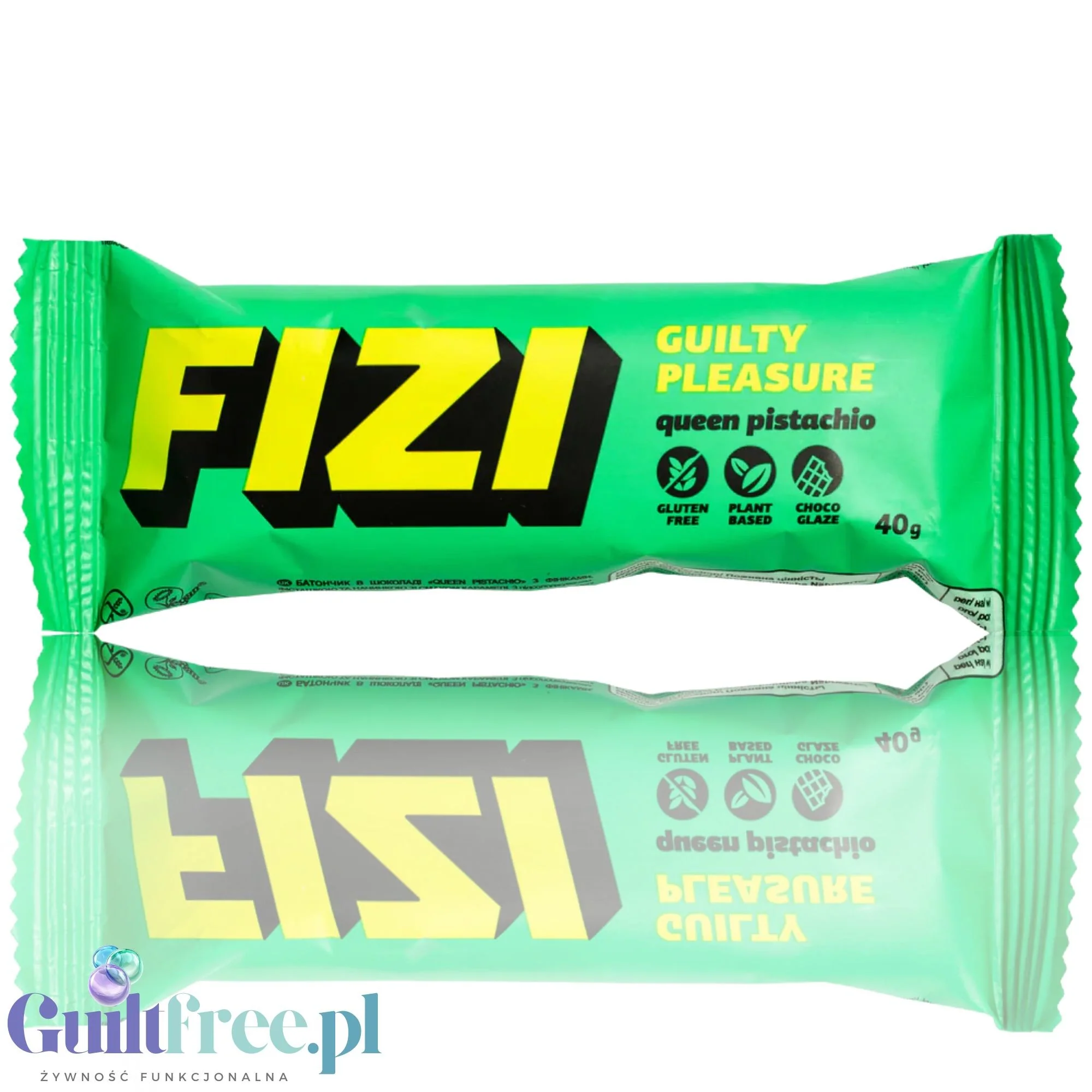 FIZI Guilty Pleasure Queen Pistachio - wegański bezglutenowy baton z daktylami, pistacją i nadzieniem karmelowym