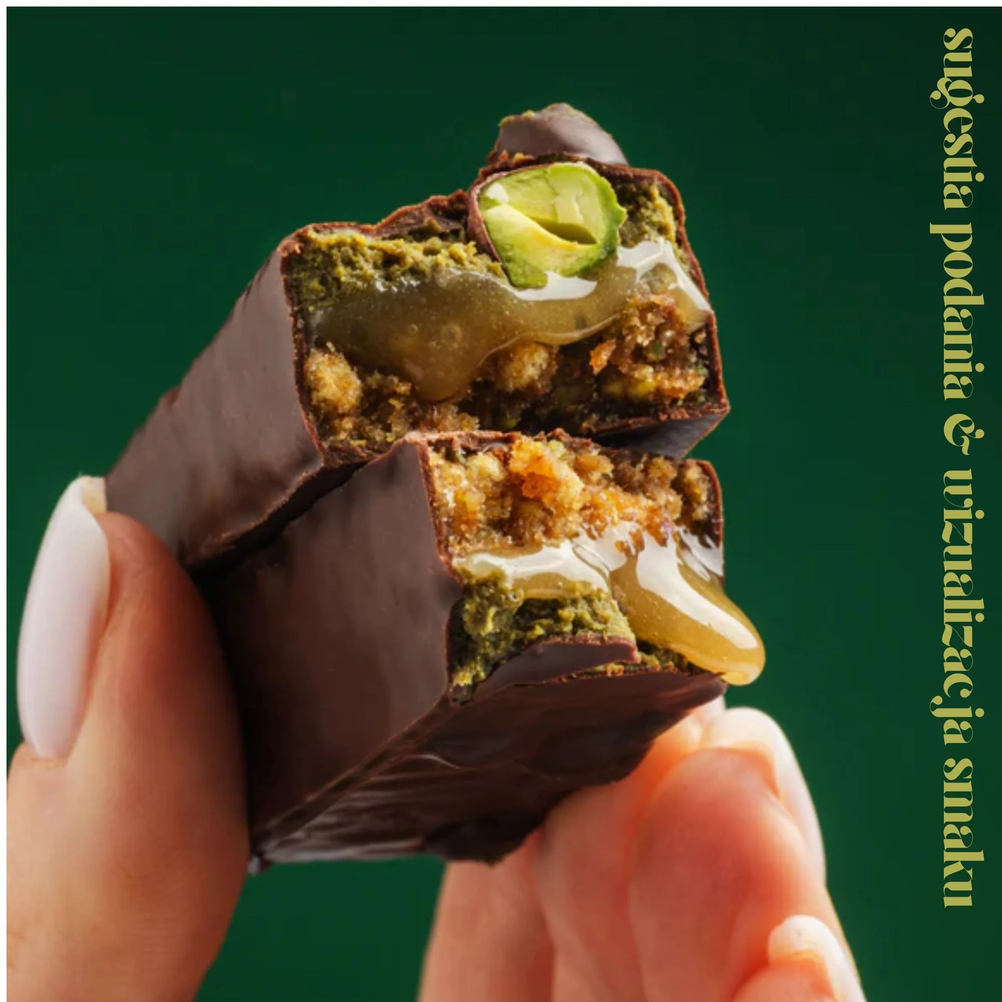 FIZI Guilty Pleasure Queen Pistachio - wegański bezglutenowy baton z daktylami, pistacją i nadzieniem karmelowym - Image 3