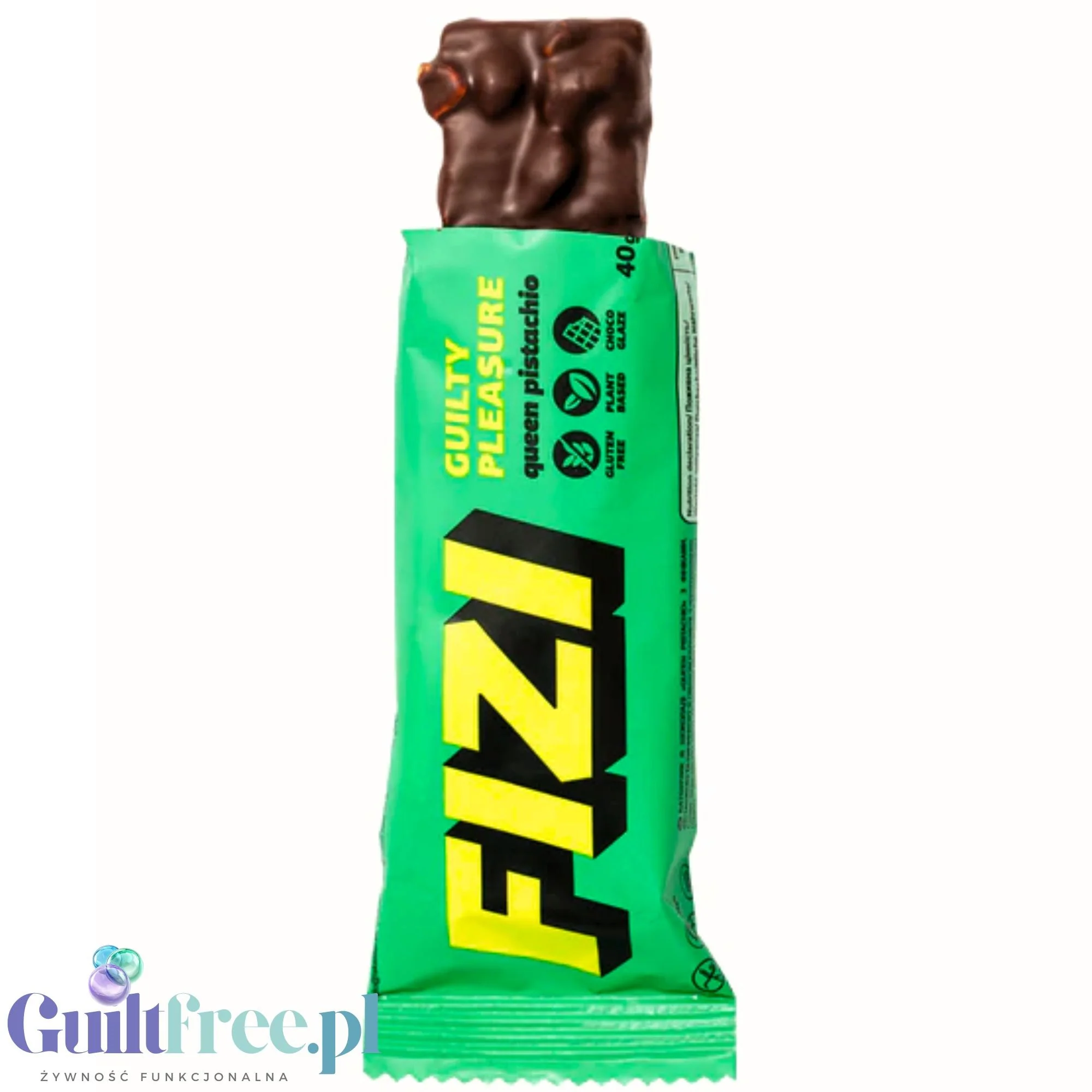 FIZI Guilty Pleasure Queen Pistachio - wegański bezglutenowy baton z daktylami, pistacją i nadzieniem karmelowym - Image 4