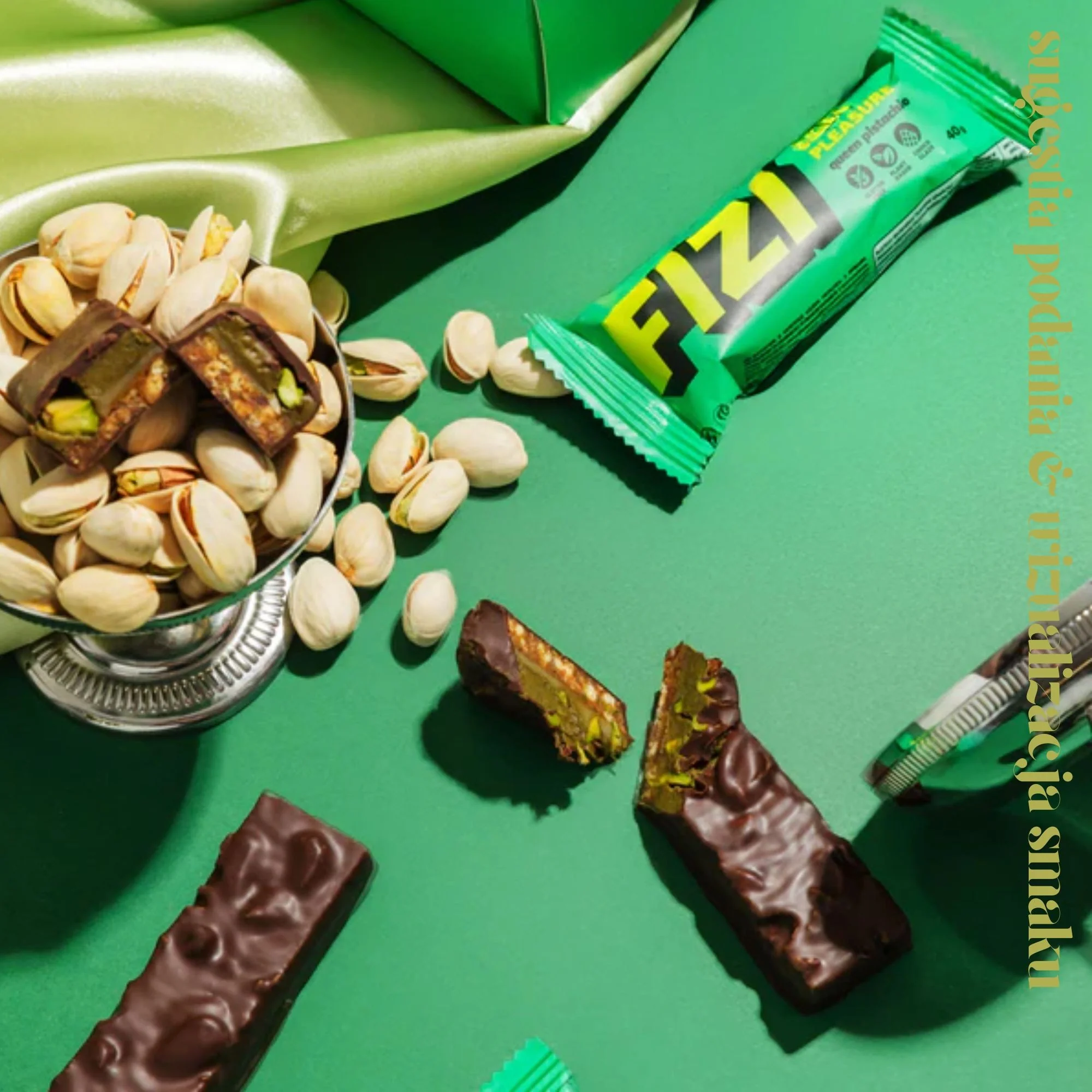 FIZI Guilty Pleasure Queen Pistachio - wegański bezglutenowy baton z daktylami, pistacją i nadzieniem karmelowym - Image 5