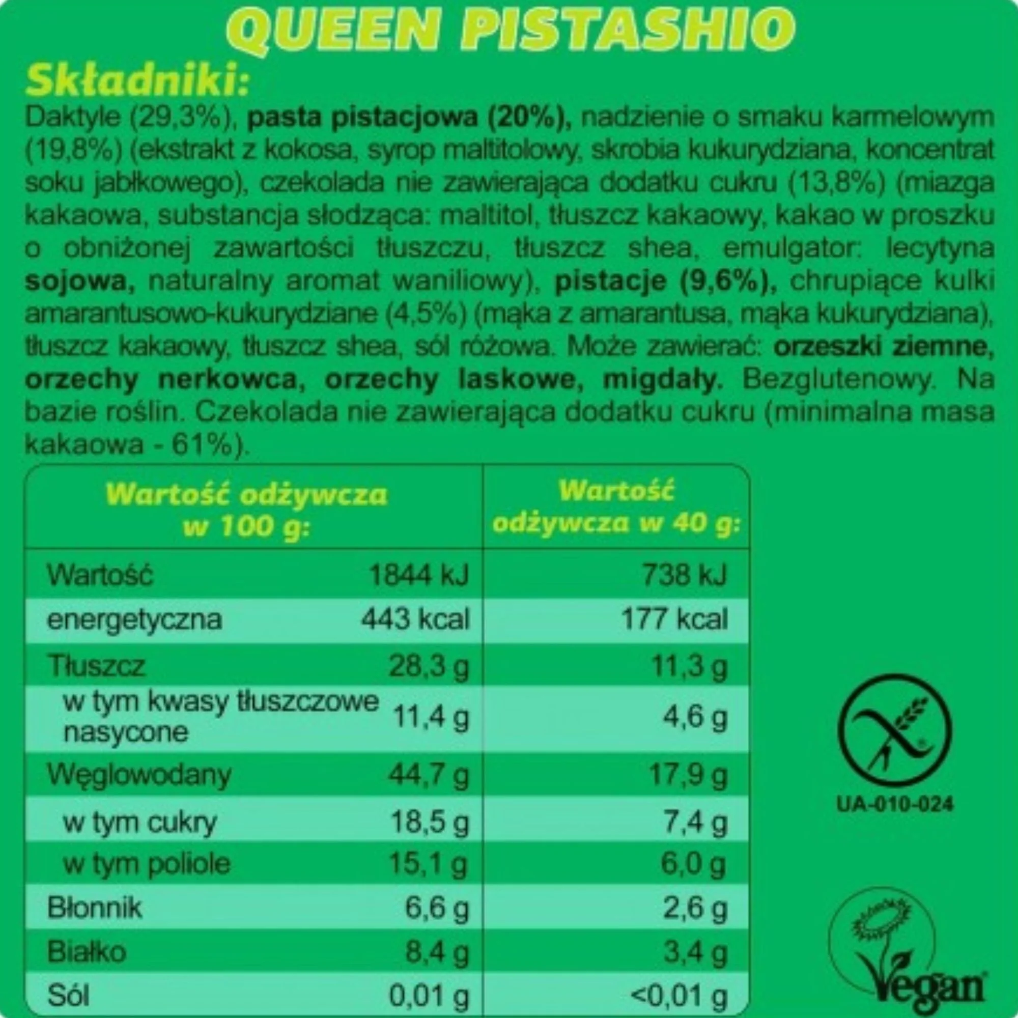 FIZI Guilty Pleasure Queen Pistachio - wegański bezglutenowy baton z daktylami, pistacją i nadzieniem karmelowym - Image 7