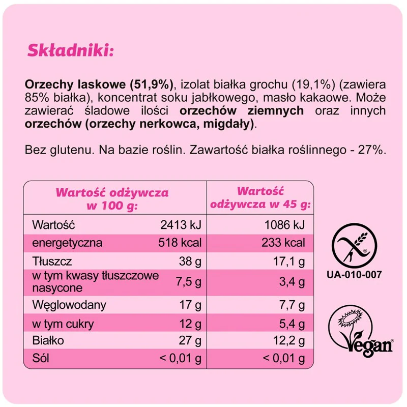 FIZI Protein Hazelnut - wegański baton proteinowy - 4 składniki - bez dodatku cukru i słodzików - Image 2