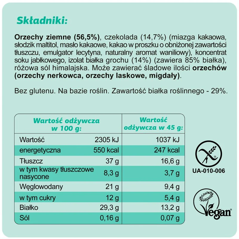 FIZI Protein Peanut & Cacao - wegański baton proteinowy z kakao i orzechami bez dodatku cukru - Image 2