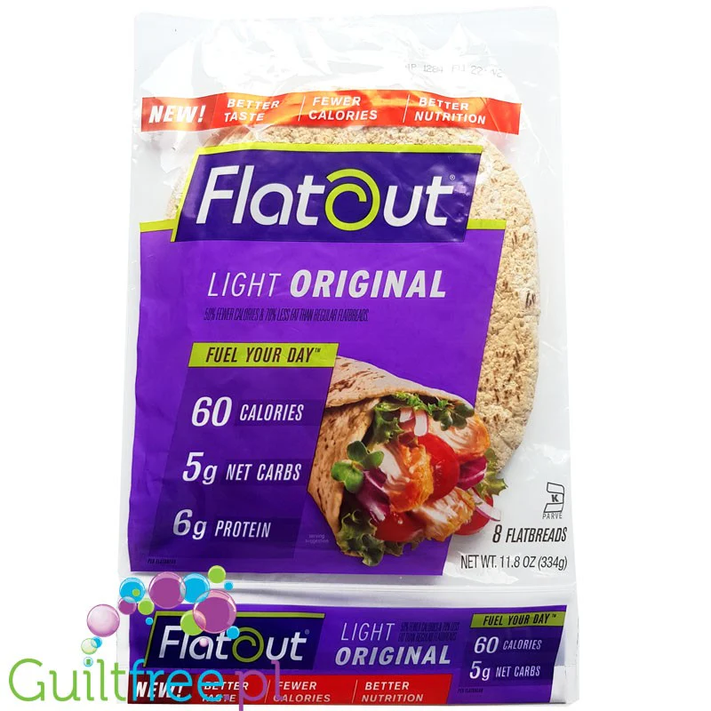 Flatout Original 60kcal - pełnoziarniste wrapsy wysokobiałkowe & niskowęglowodanowe 28% błonnika