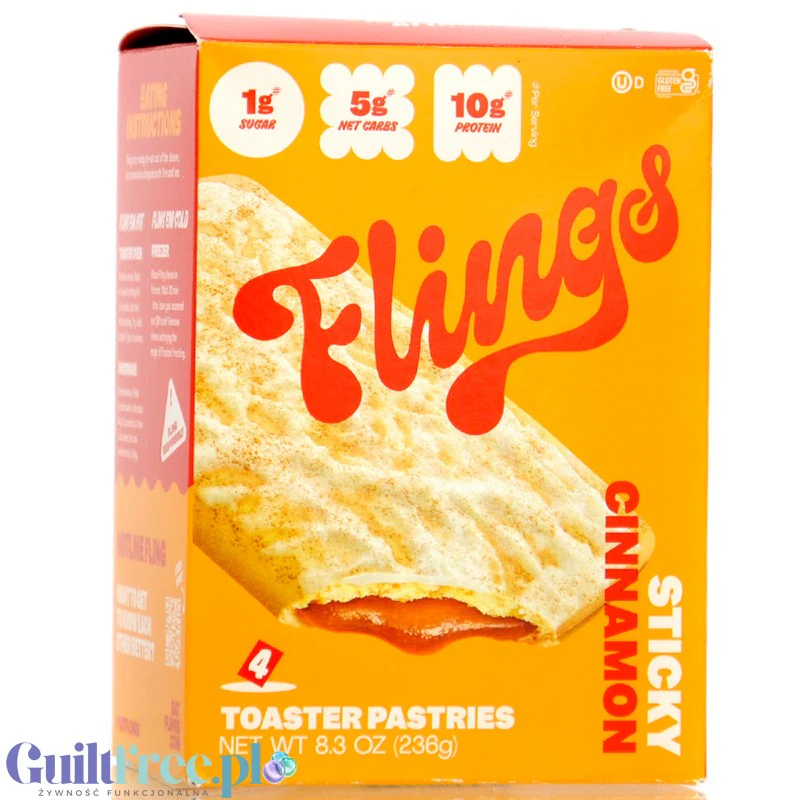 Flings Toaster Pasties Sticky Cinnamon - 4 proteinowe nadziewane ciacha bez cukru i glutenu, jak Pop Tarts