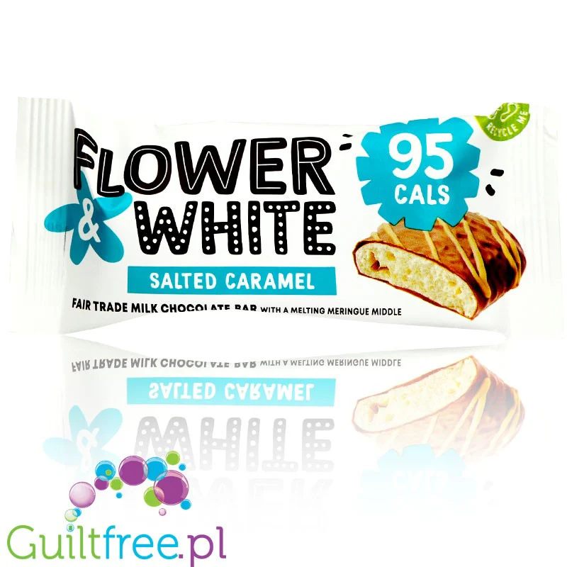 Flower & White Meringue Bar Salted Caramel 95kcal - baton bezowy Solony Karmel w mlecznej czekoladzie