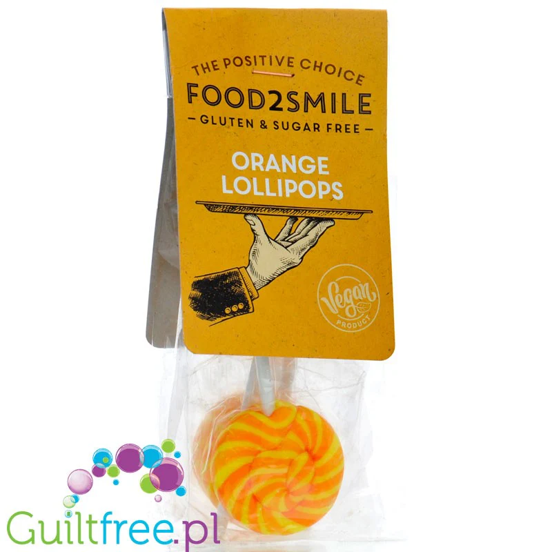 Food2Smile Orange Lollipops 24kcal - wegańskie lizaki bez cukru o smaku pomarańczowym 5 szt