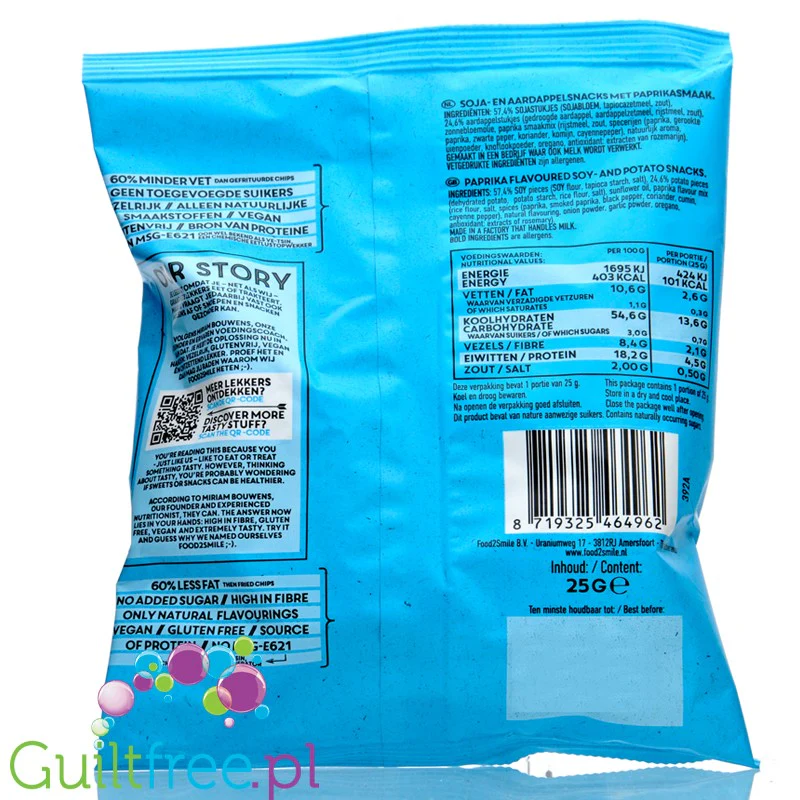 Food2Smile Popped Chips Paprika - wegańskie paprykowe chipsy białkowe 101kcal - Image 2