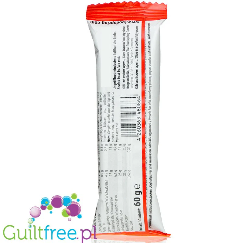 Foodspring Protein Bar Strawberry Yoghurt - baton proteinowy 20g białka & 190kcal bez maltitolu - Image 2