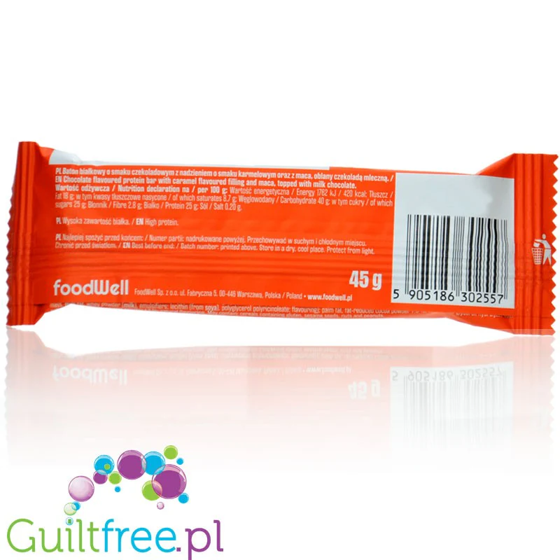 FoodWell Purella Superfood Protein Bar Karmelowe Brownie - baton białkowy czekoladowy z maca oblany czekoladą - Image 2