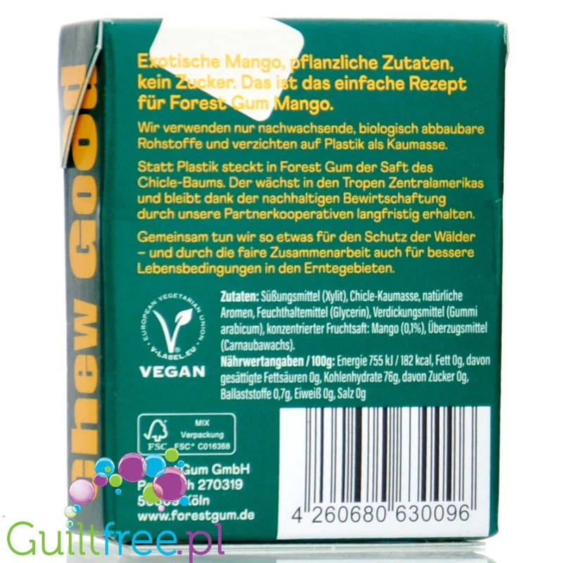 Forest Gum Mango - wegańska guma do żucia bez cukru z ksylitolem, bez mikroplastiku - Image 2
