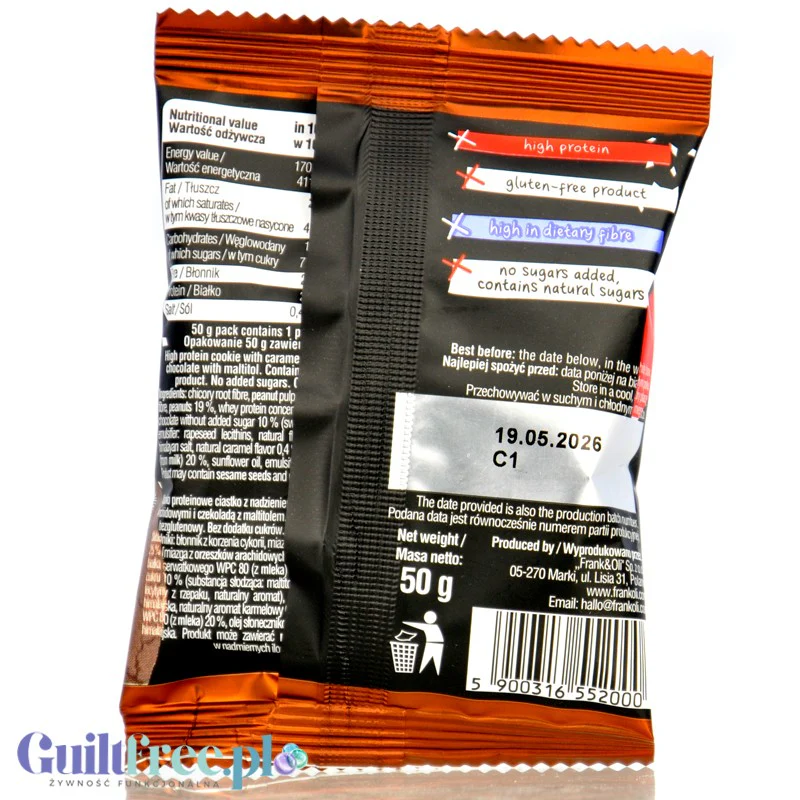Frank & Oli Active High Protein Cookie, Chrupiące orzeszki z karmelem - Ciastko wysokoproteinowe bez cukru - Image 2