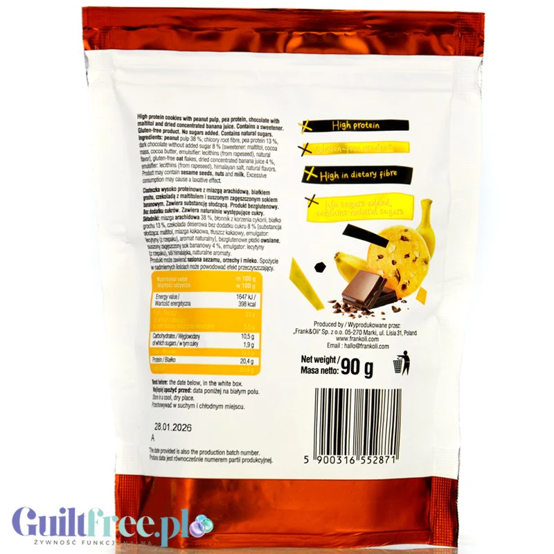 Frank & Oli Active High Protein Mini Cookies, Czekolada & Banan - Ciasteczka wysokoproteinowe bez cukru - Image 2