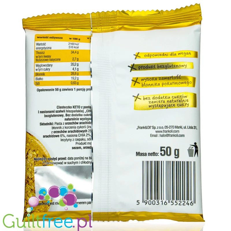 Frank & Oli Vital KETO Masło Orzechowe miękkie wegańskie ciastko - Image 2