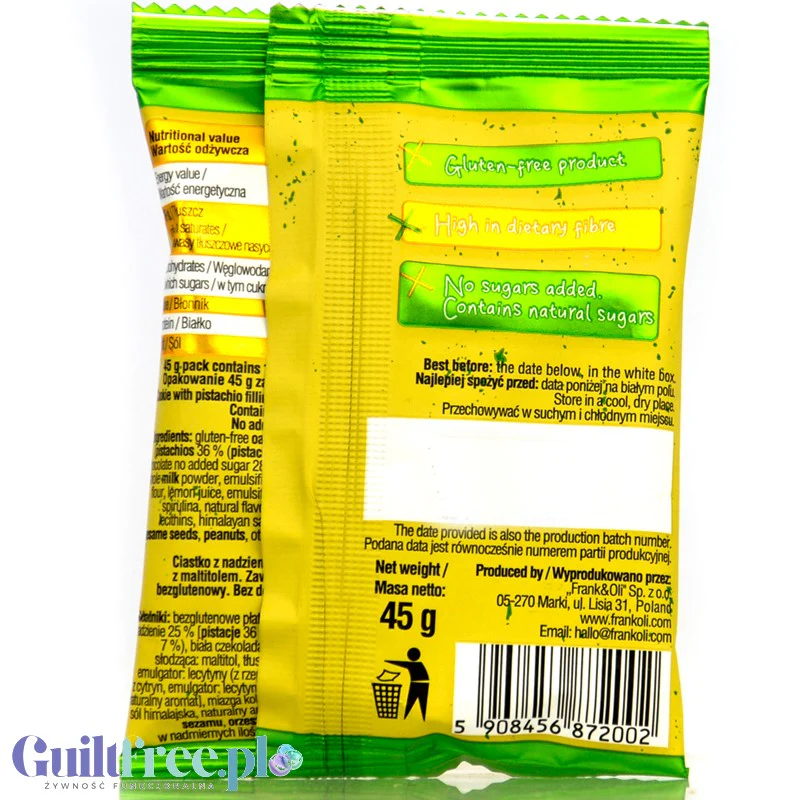 Frank & Oli Vital Pistachio Cookie - pistacjowe bezglutenowe ciastko owsiane bez dodatku cukru z białą czekoladą - Image 2