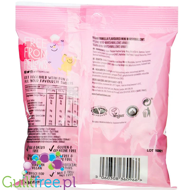 Free From Fellows Mini Vegan Marshmallow Pink & White - wegańskie mini pianki marshmallow - Image 2