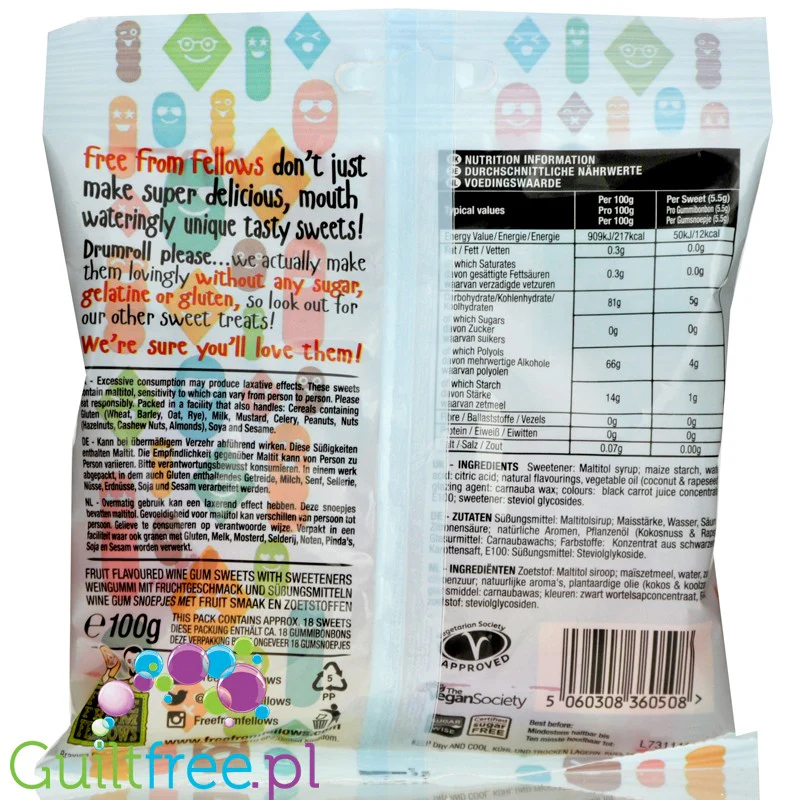 Free From Fellows Wine Gums - bezglutenowe żelki wegańskie bez cukru o smakach owocowych - Image 3