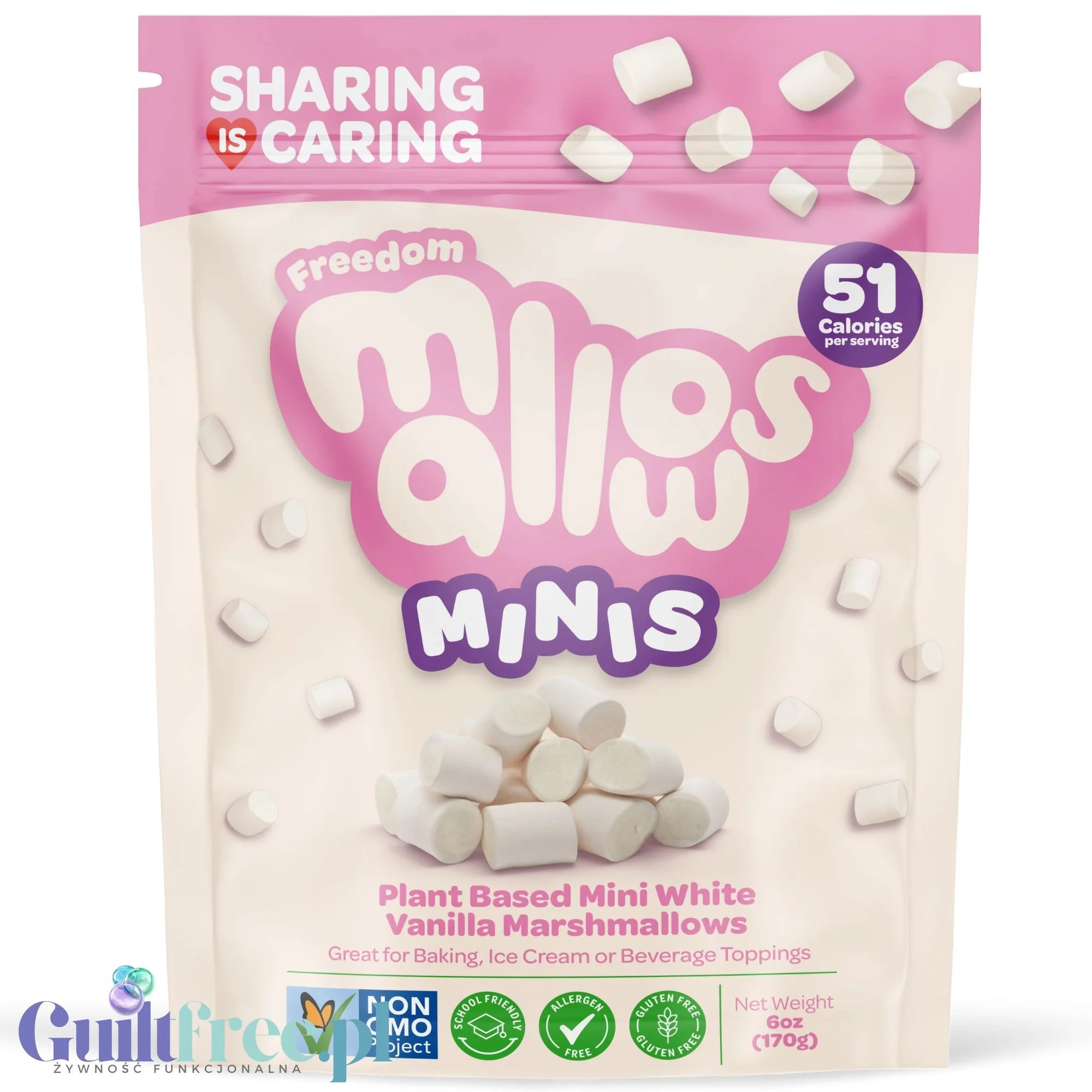 Freedom Mallows Minis - wegańskie waniliowe mini pianki marshmallow pastelowe
