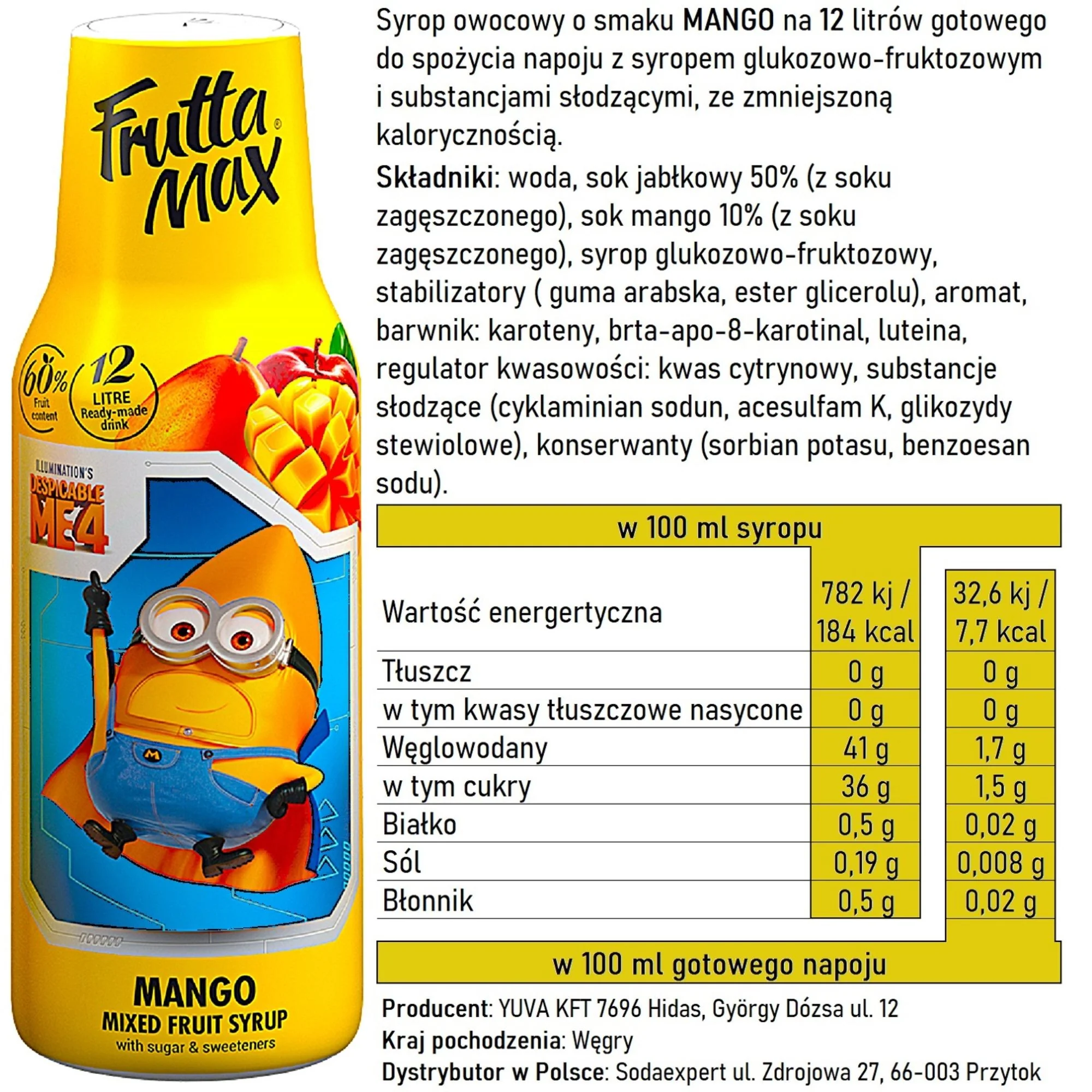 FruttaMax Light Fruit Syrup Mango 500ml / 12L - syrop owocowy do Sodastream obniżona zawartość cukru - Image 2