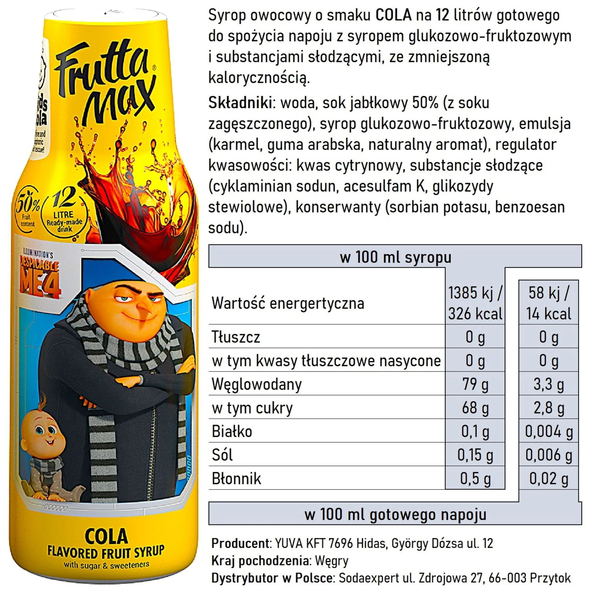 FruttaMax Light Fruit Syrup Cola 500ml / 12L - syrop o smaku coli obniżona zawartość cukru - Image 3