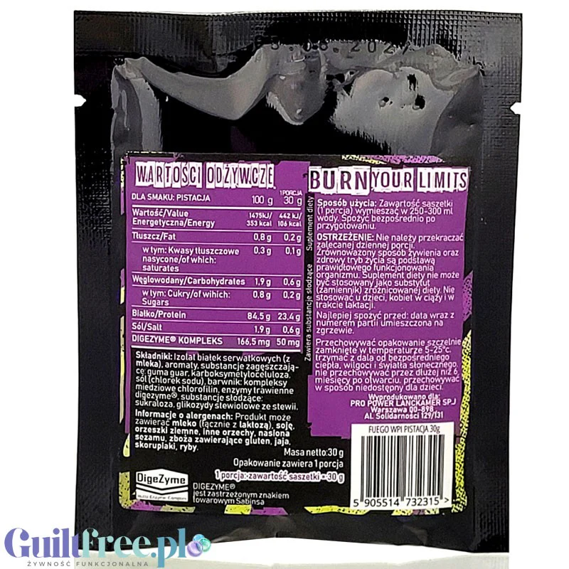 Fuego Iso Protein Pistachio 30g - izolat białek serwatkowych o smaku pisacjowym - Image 2