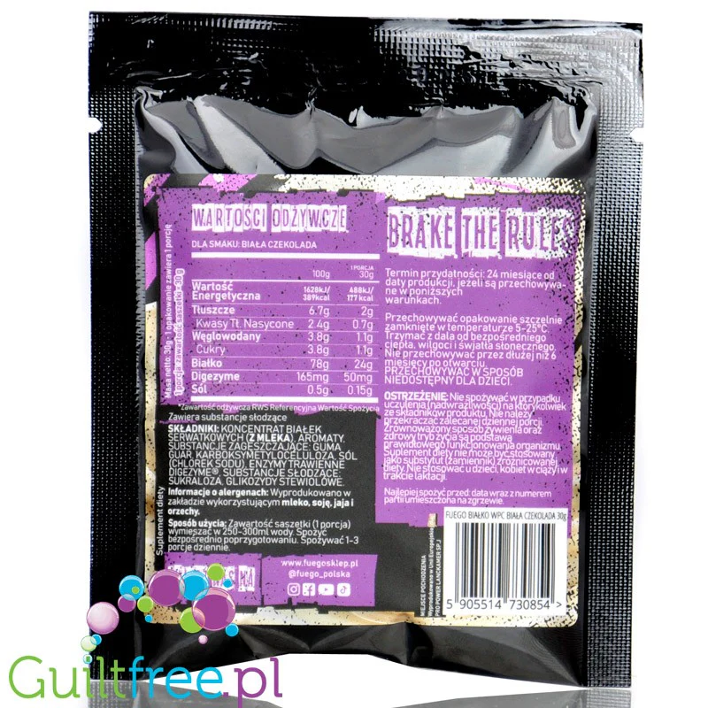Fuego Whey Protein Milk Chocolate 30g - koncentrat białek serwatkowych o smaku mlecznej czekolady - Image 2