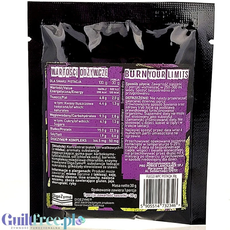 Fuego Whey Protein Pistachio 30g - koncentrat białek serwatkowych o pistacjowym - Image 2
