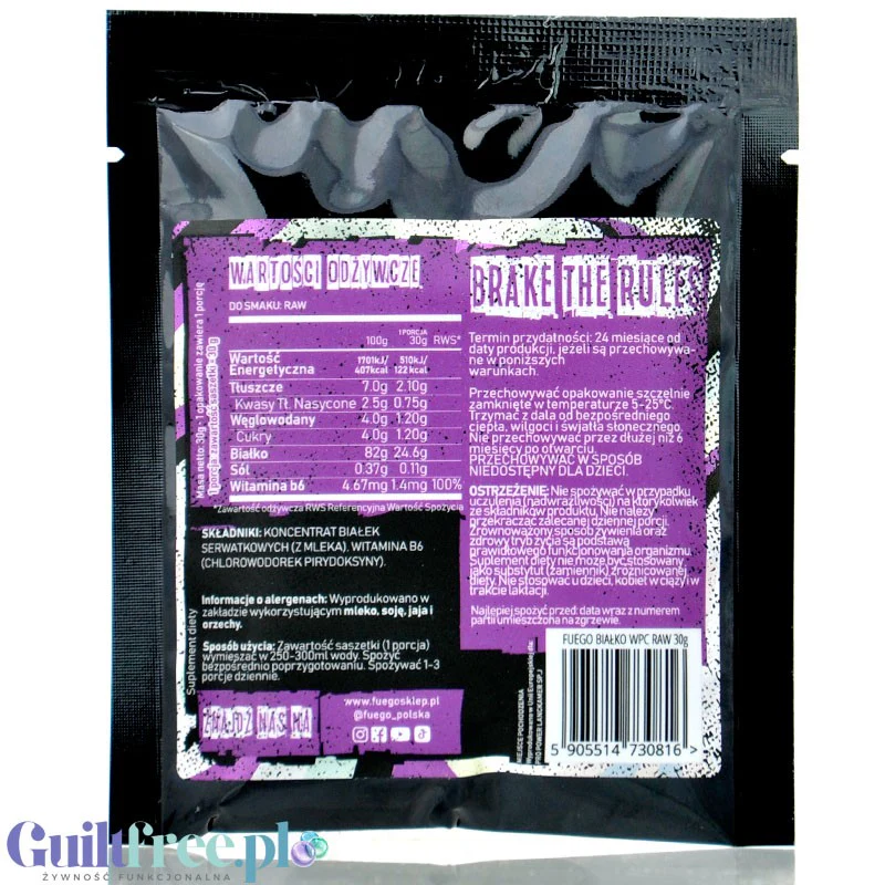 Fuego Whey Protein Raw 30g - naturalny koncentrat białek serwatkowych bez cukru, słodzików i aromatów - Image 2